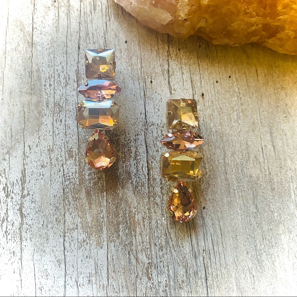Geometric Champagne Rhinestone Drop Earrings - Picture 3 of 3